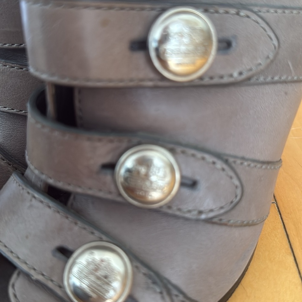 Coach Gray leather Women's Peep-Toe Ankle Boots with silver hardware - Picture 10 of 10